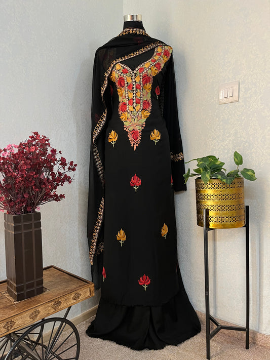 Black Muslin Cotton Aari Embroidered 3pc set