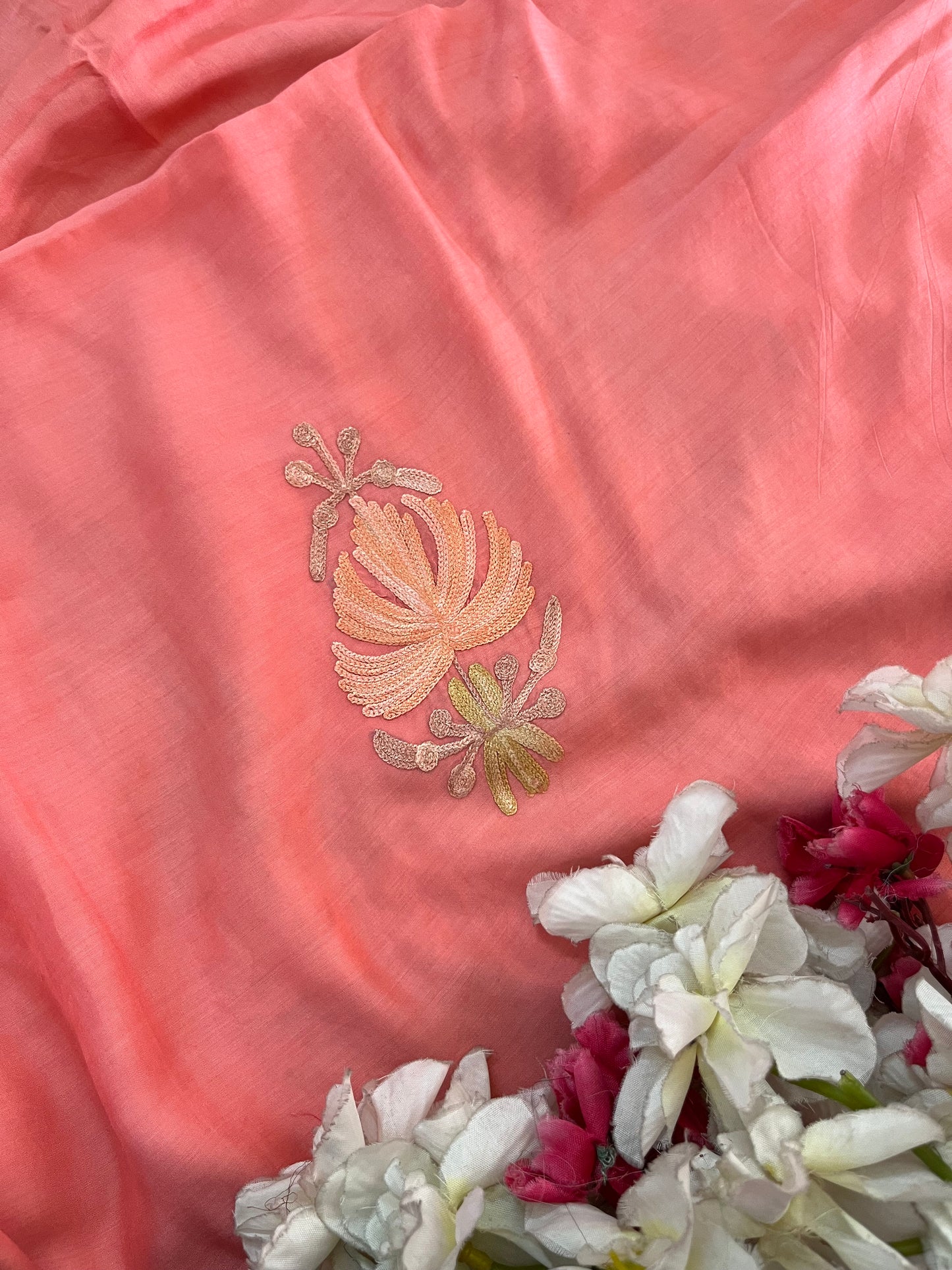 Carrot Red Mul Cotton Shibori Work Kashmiri 3pc Suit