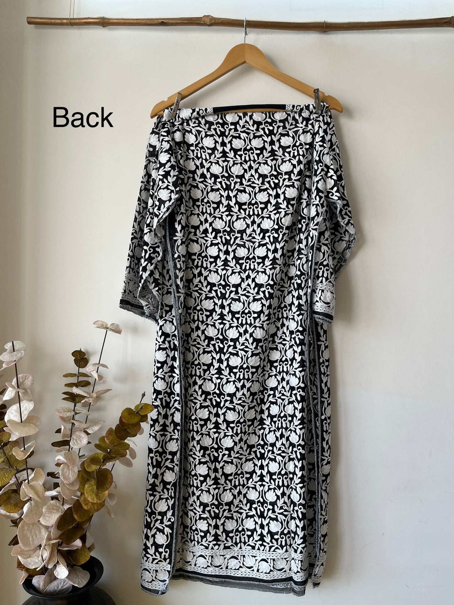 Black Georgette Jaal Work (Front & Back) Aari Embroidered Semi Stitched Kurta