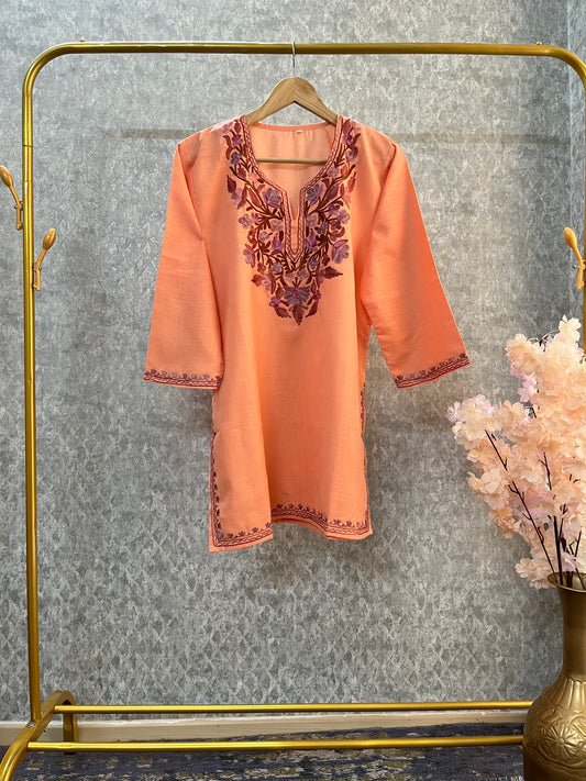 Peach Cotton Aari Work Kurta
