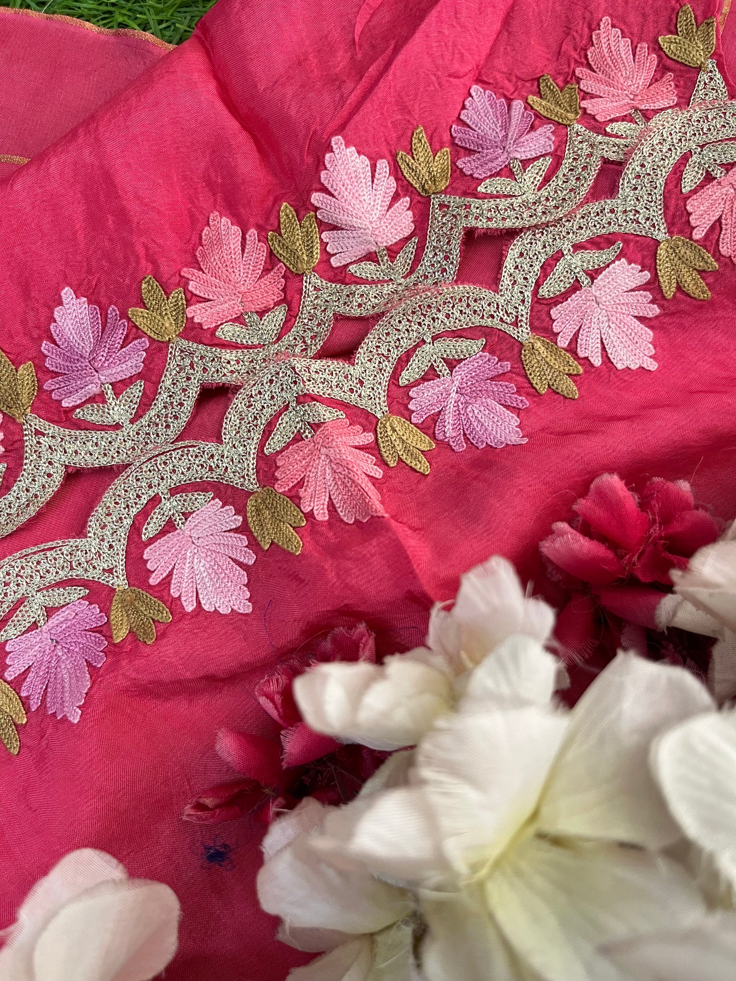 Sanam’ Soft Pink Silk Aari Embroidered Suit material