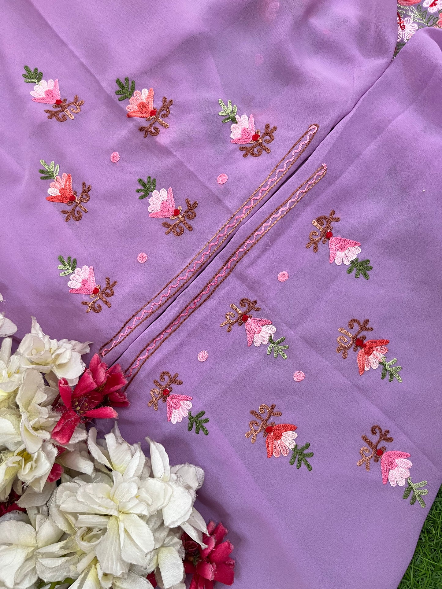 Lilac Georgette Kashmiri Kurta Material