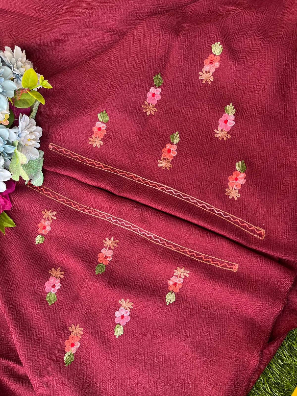 Maroon Woollen Aari Embroidered 3pc suit