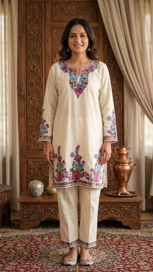 Off White Cotton Stitched Co-ord Set (40)