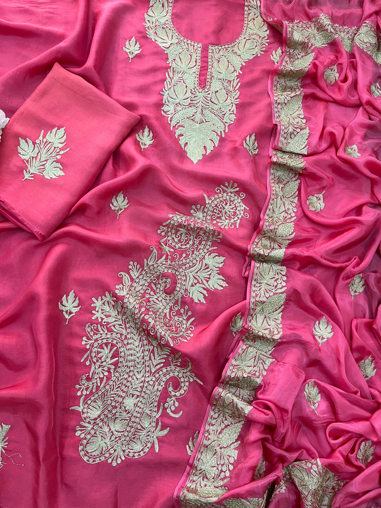 Pink Silk Tilla Embroidered Suit material