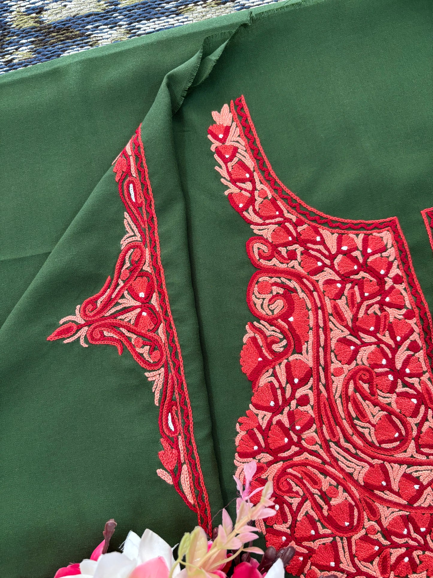 Green Cotton Cord Set (Hand Embroidered)
