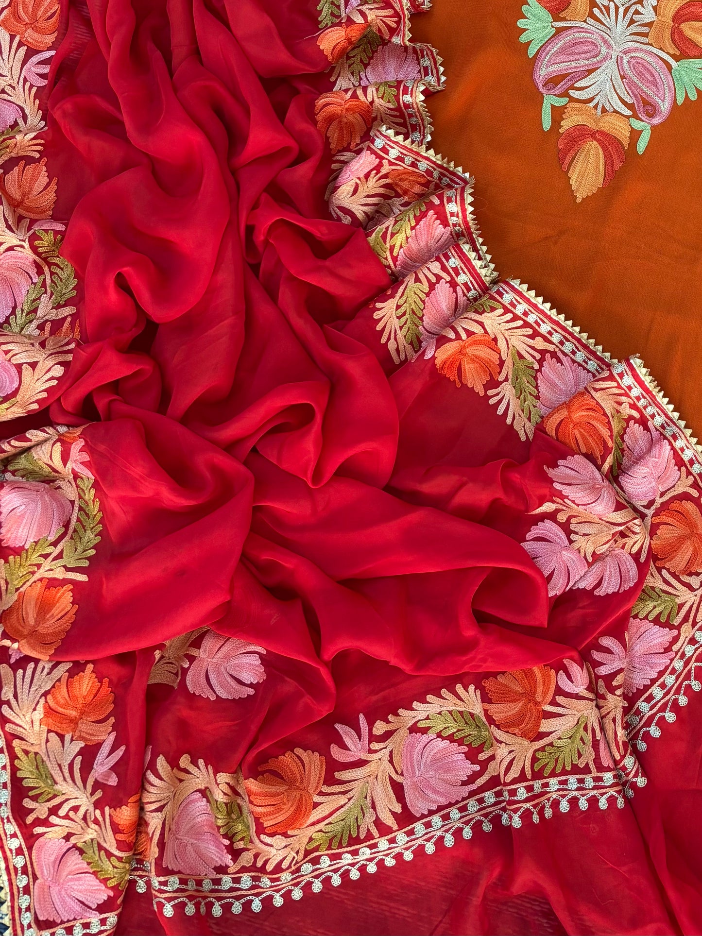 Soft Orange Pure Georgette Kashmiri Suit