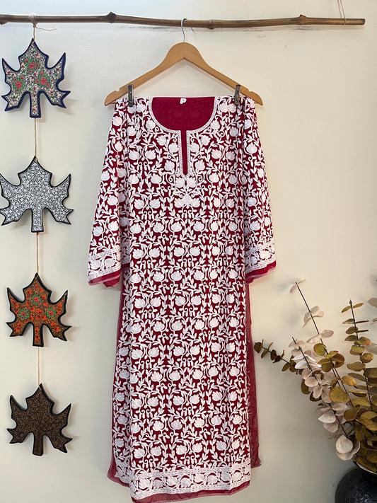 Georgette Front Back Jaal Kashmiri Semi Stitched Kurta