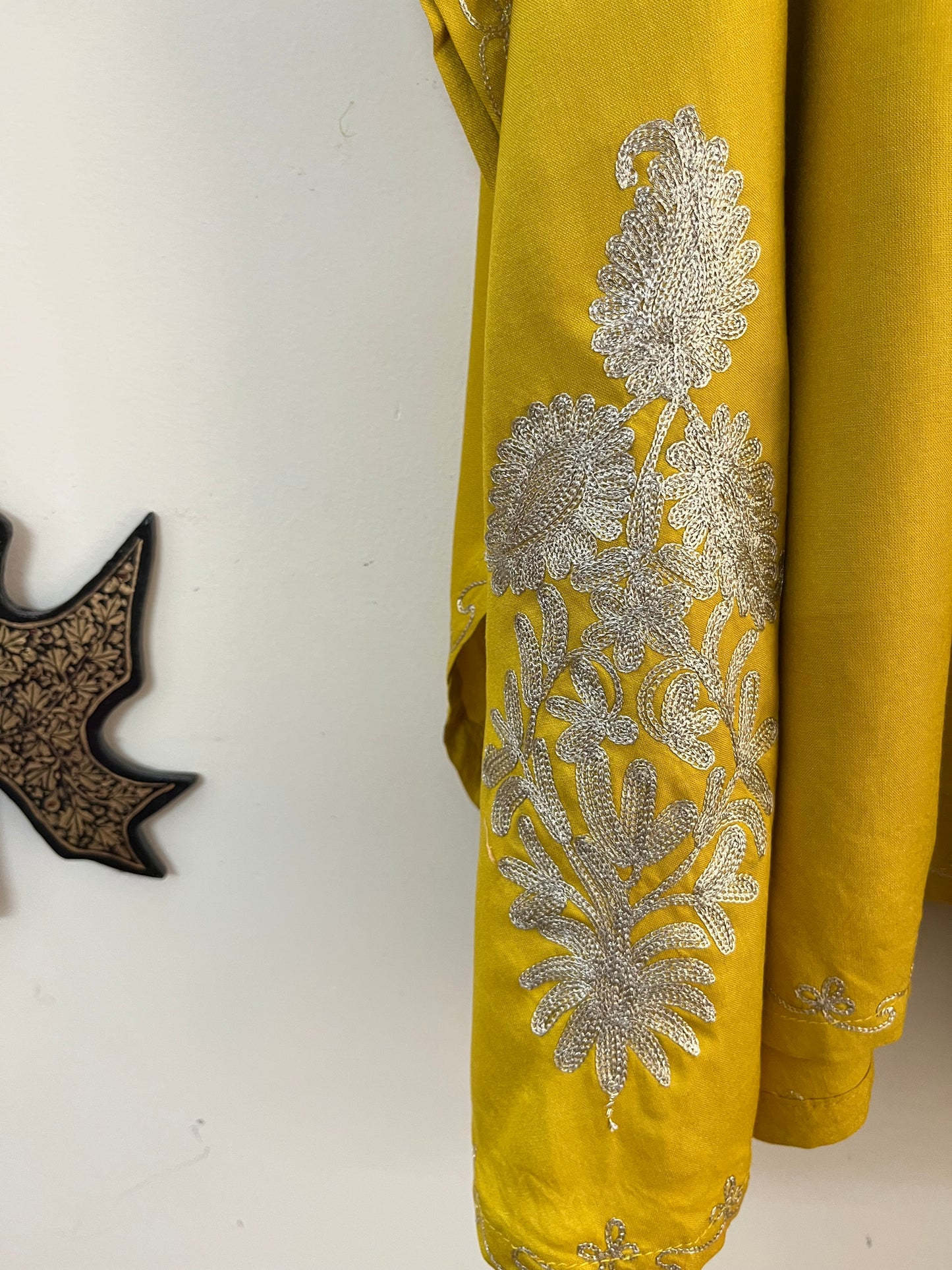Golden Yellow Rayon Cotton Kashmiri Tilla Kaftan