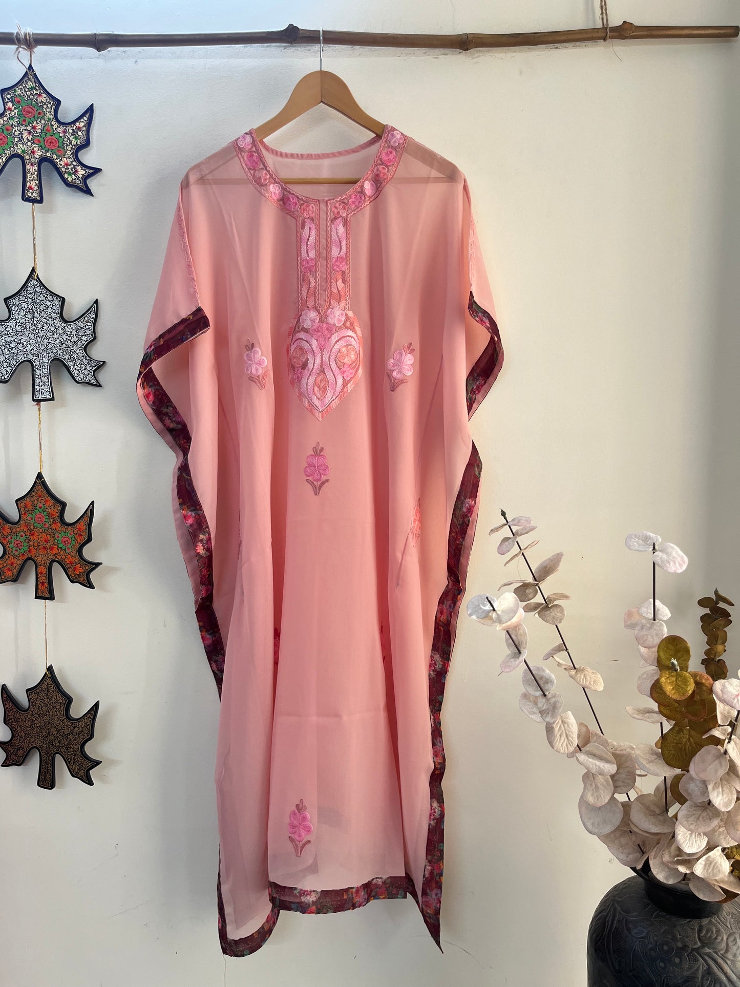 Pink Aari embroidered Kaftan
