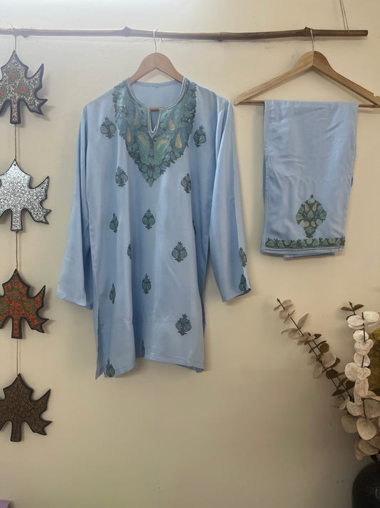 Ice Blue Cotton Cord Set (Free Size/ XL)