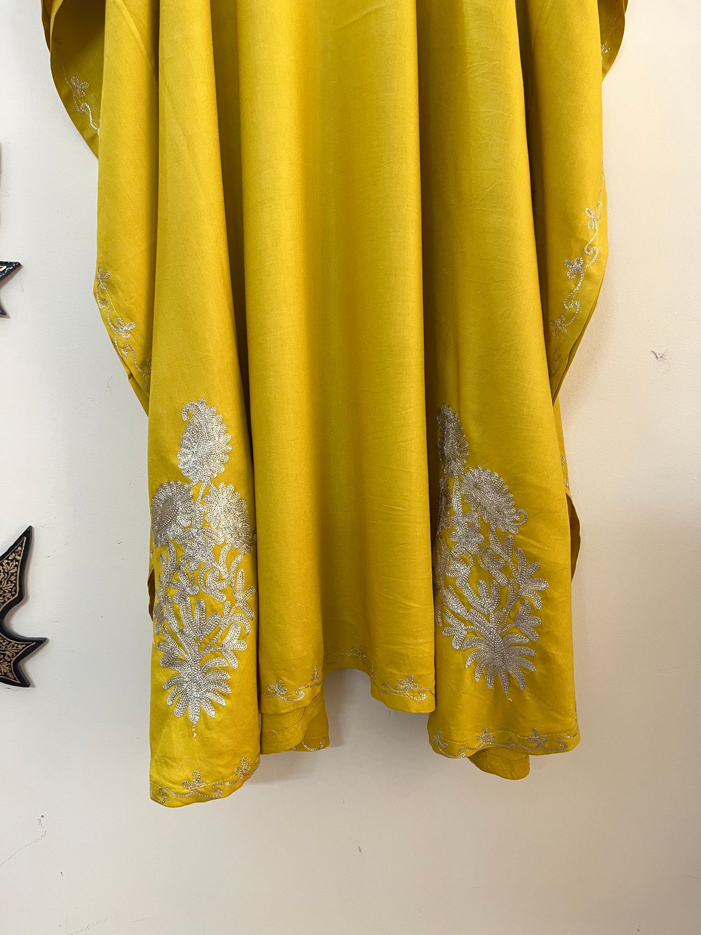 Golden Yellow Rayon Cotton Kashmiri Tilla Kaftan