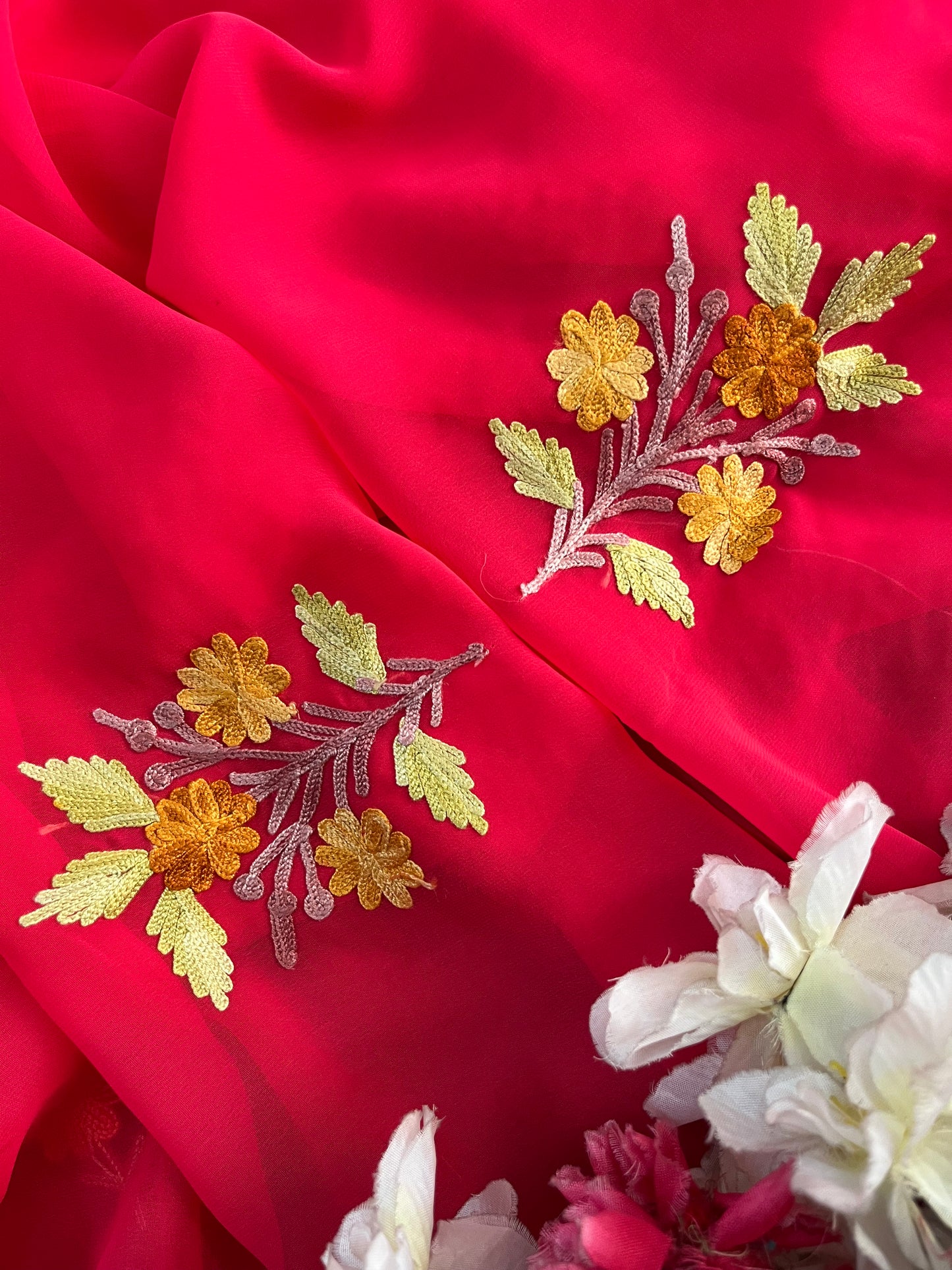 Reddish Pink Georgette 3 Pc Kashmiri Suit