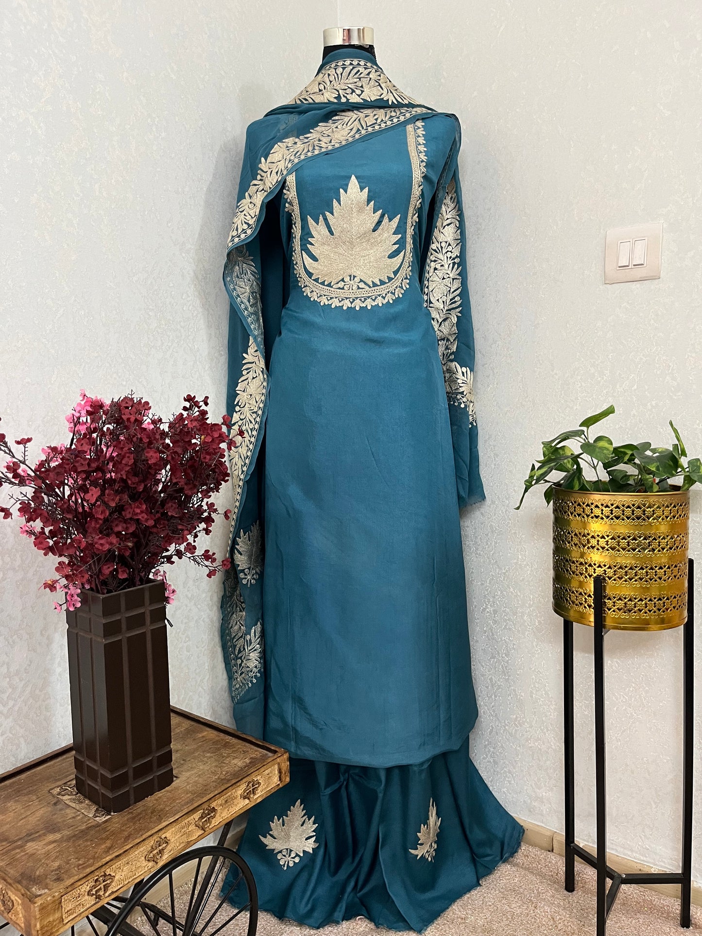 Teal Blue Sanam’ Tilla Kashmiri Silk Suit