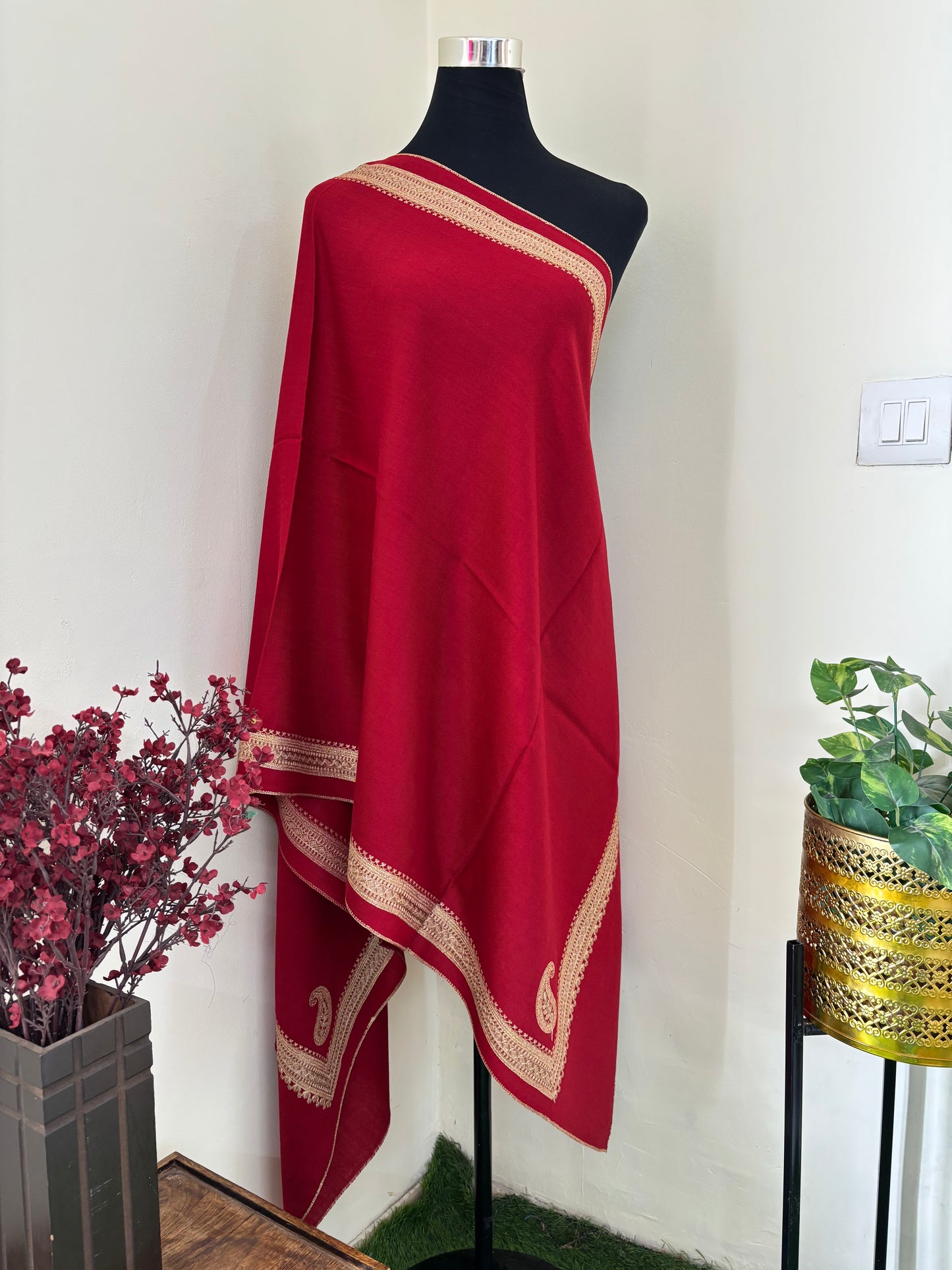 Red Baadam Bael Kashmiri Stole