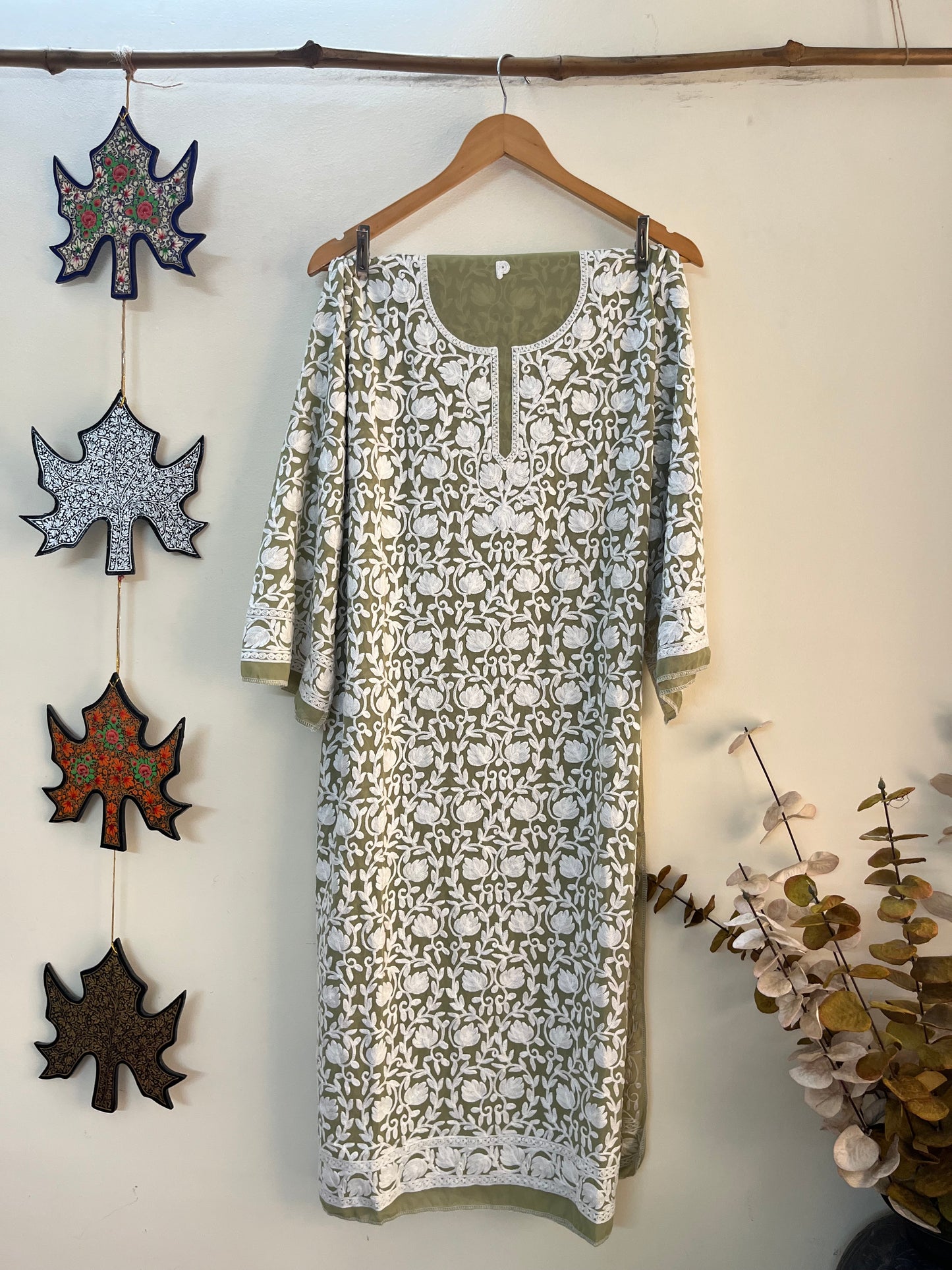 Georgette Front Back Jaal Kashmiri Semi Stitched Kurta