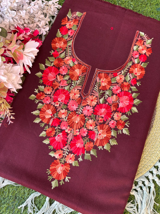 Brown Woollen Aari Embroidered 2pc suit 5mtr