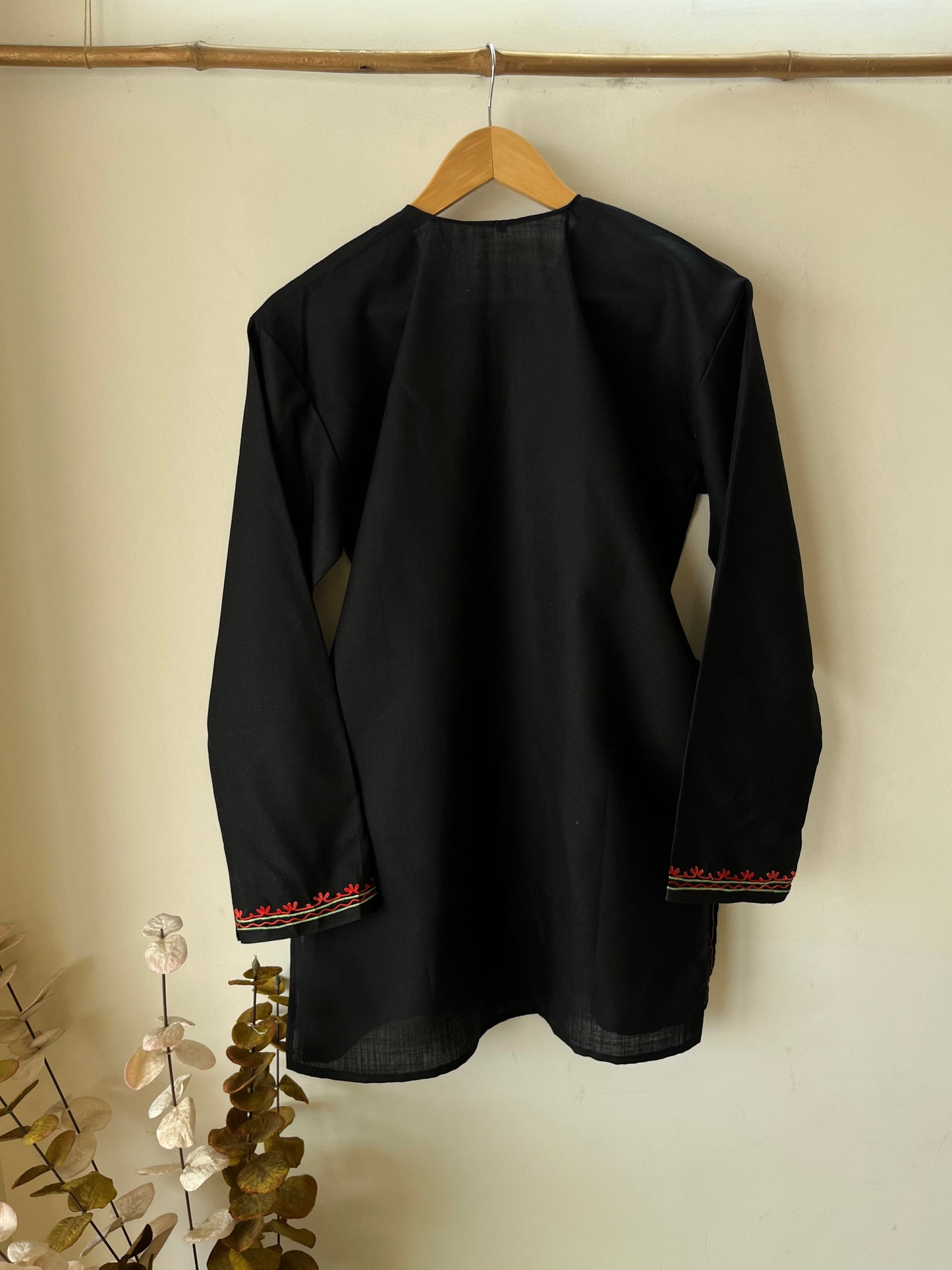 Black Cotton Aari Work Kurta