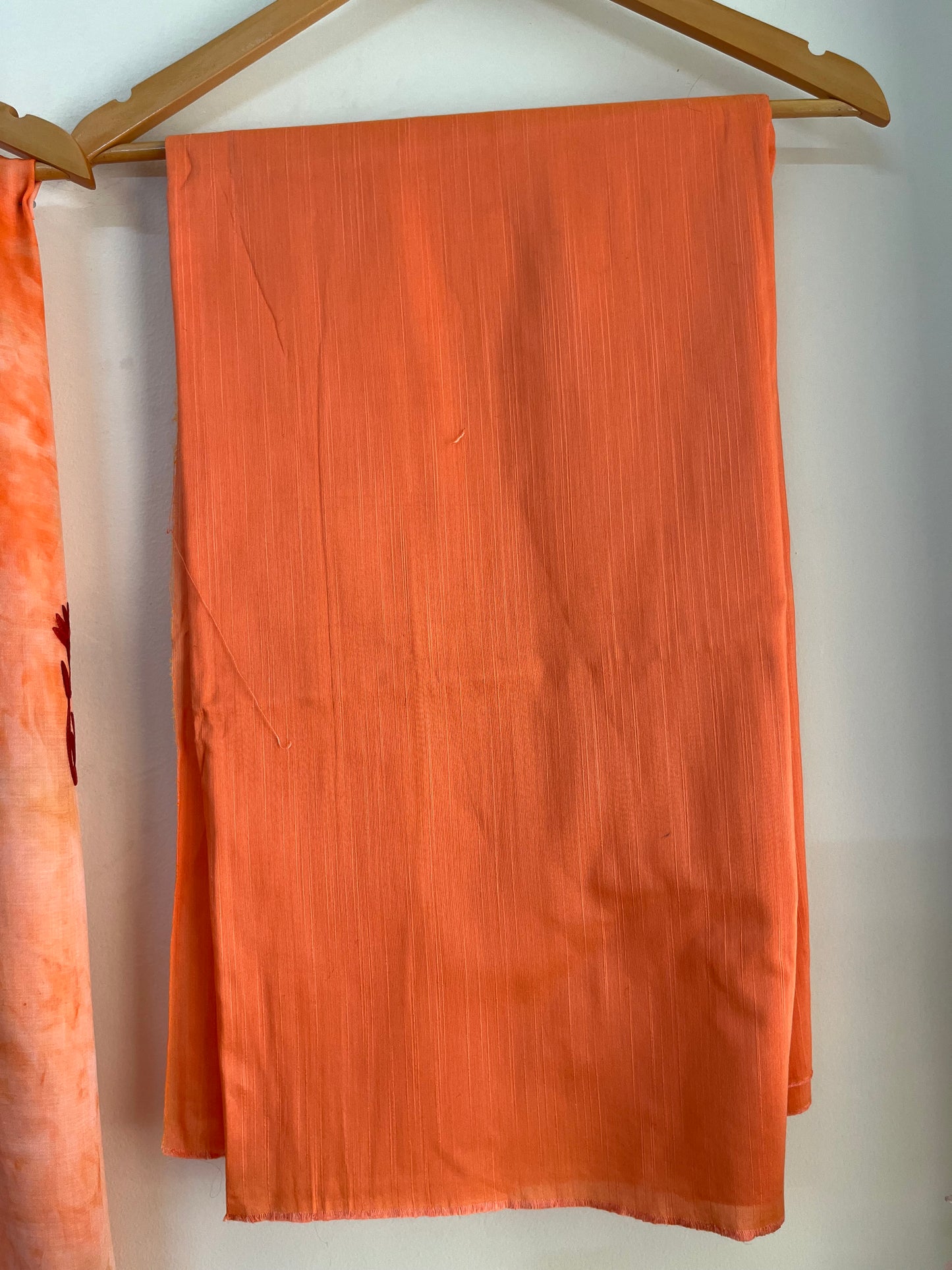 Tangerine Orange Self Work Satin Cotton Unstitched Co-ord Set