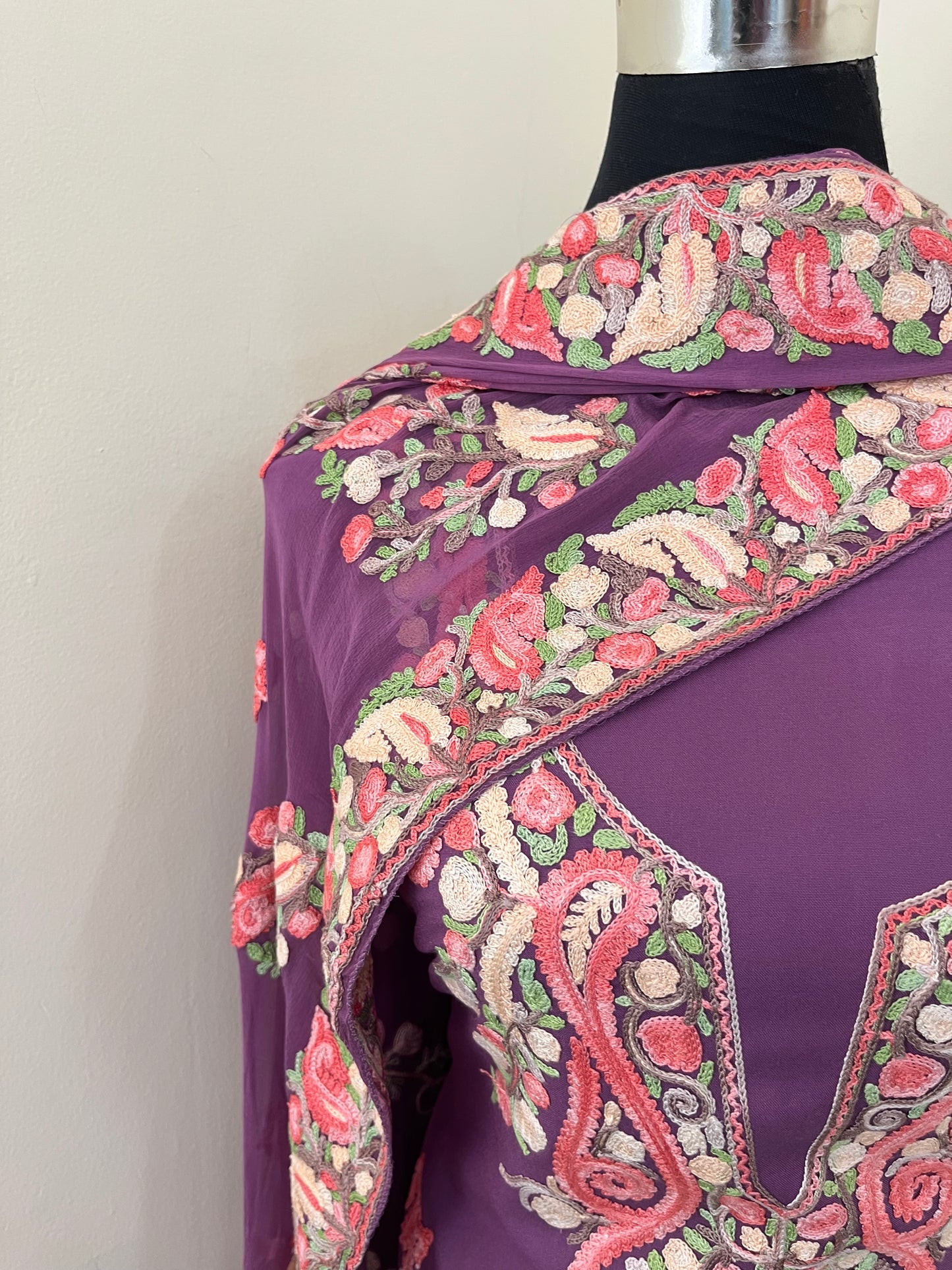 Lavender Rayon Cotton Kashmiri 3pc set