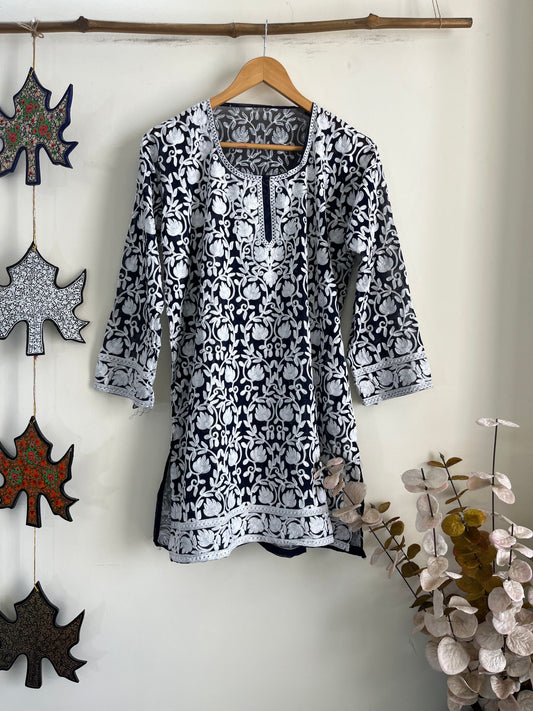 Crape Aari Embroidered Stitched Kurta