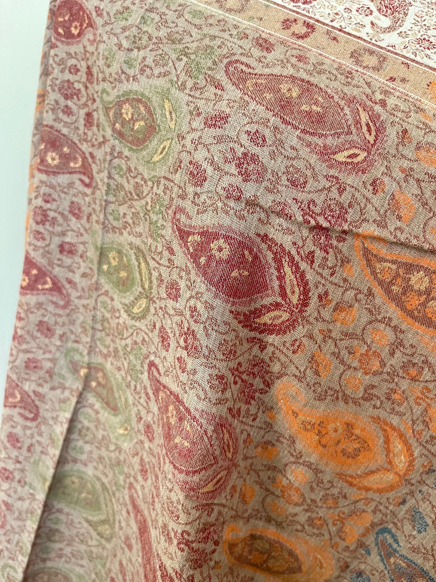 Beige Peacock Kani Fine Semi Pashmina stole