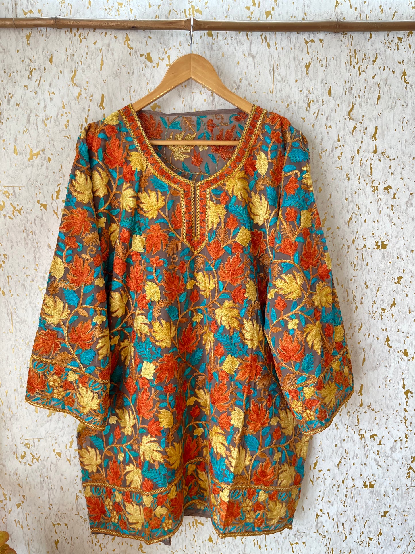 Coffee Georgette Jaal Work (Front & Back) Aari Embroidered Stitch