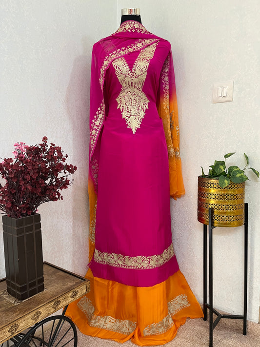 Sanam Hot Pink Silk Kashmiri Suit