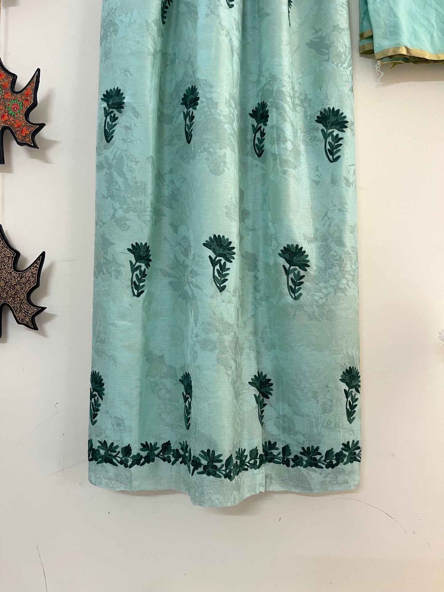 Mint Green Self Work Satin Cotton Unstitched Co-ord Set