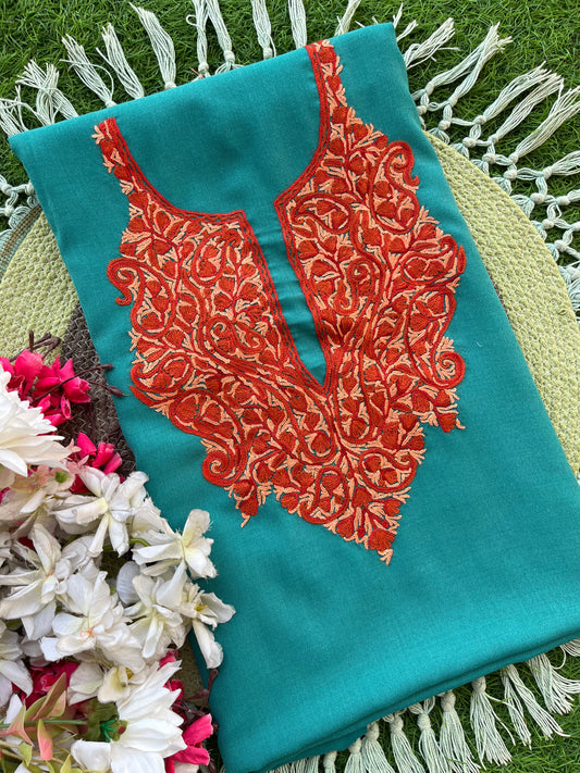 Green Cotton Two Piece Suit (Hand Embroidered)