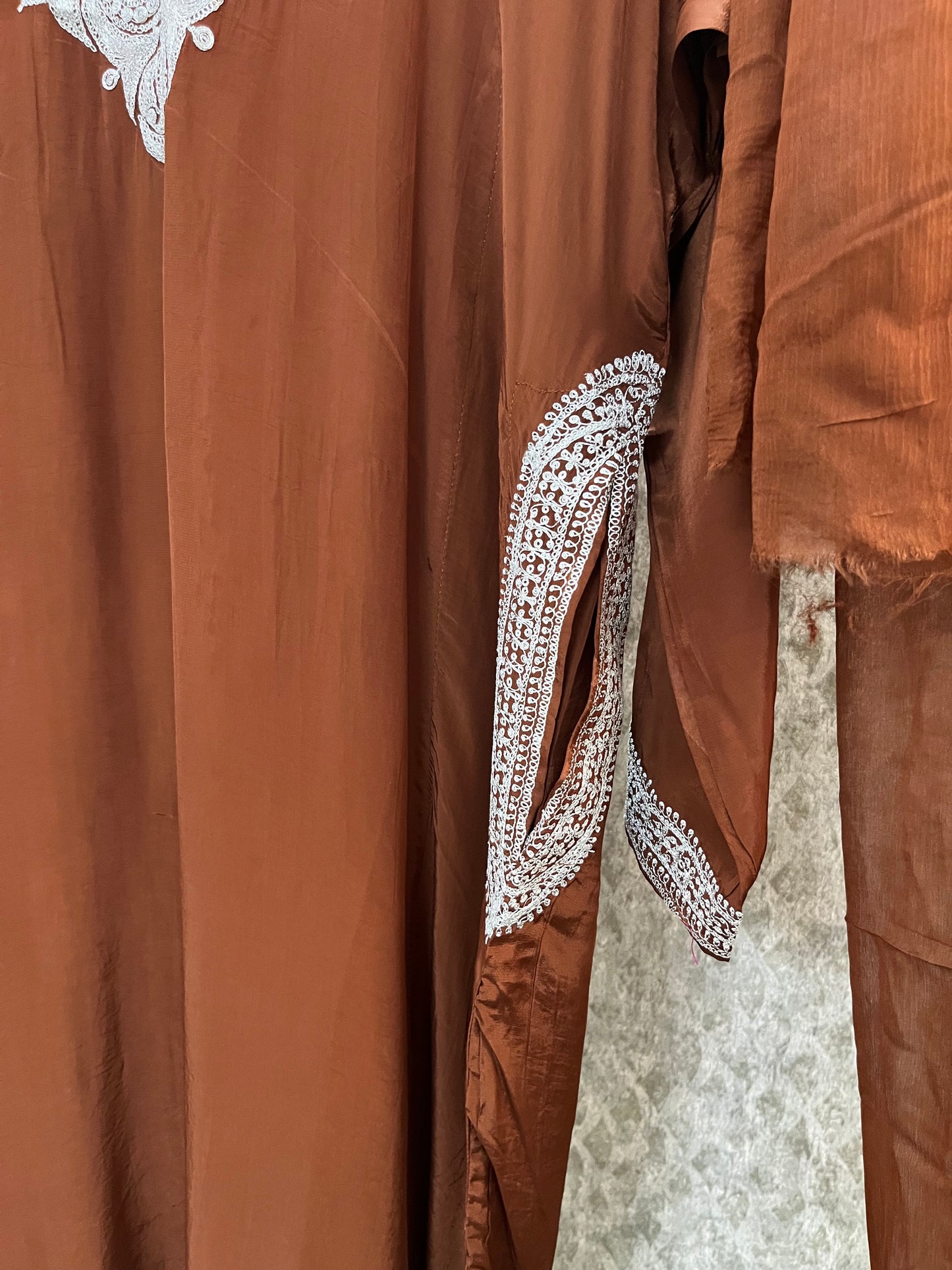 Coffee Stitched Crape Pheran Set with dupatta (46)