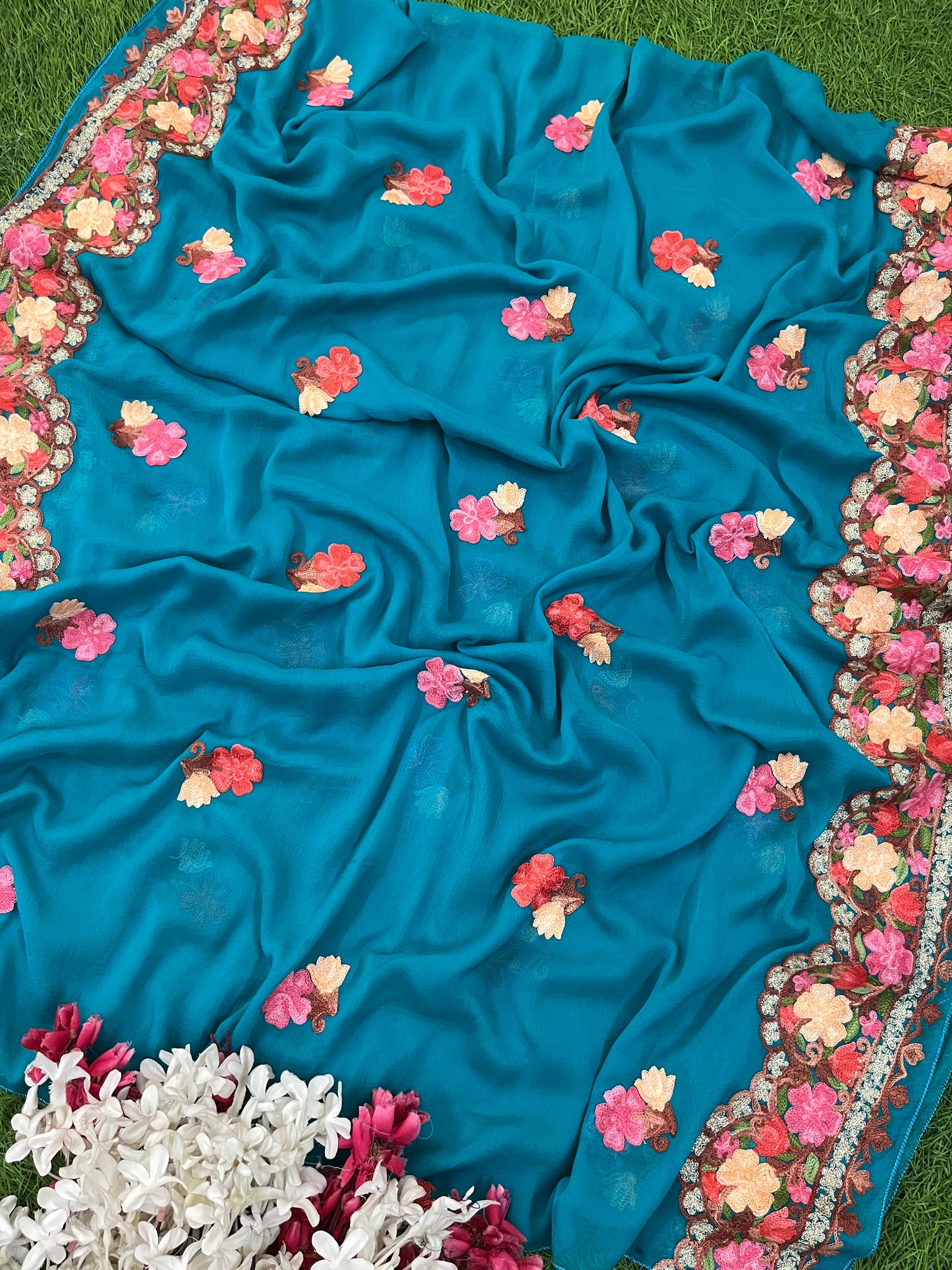 Peacock Green Rayon Cotton Kashmiri 3pc set