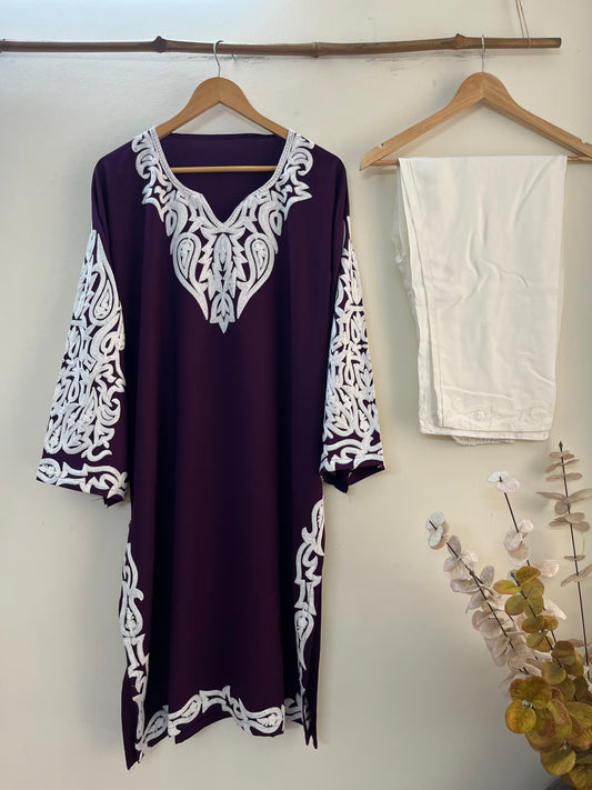 Wine Cotton Stitched Co-ord Set