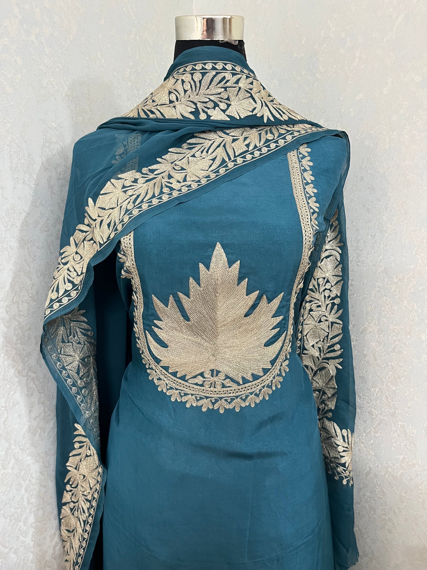 Teal Blue Sanam’ Tilla Kashmiri Silk Suit