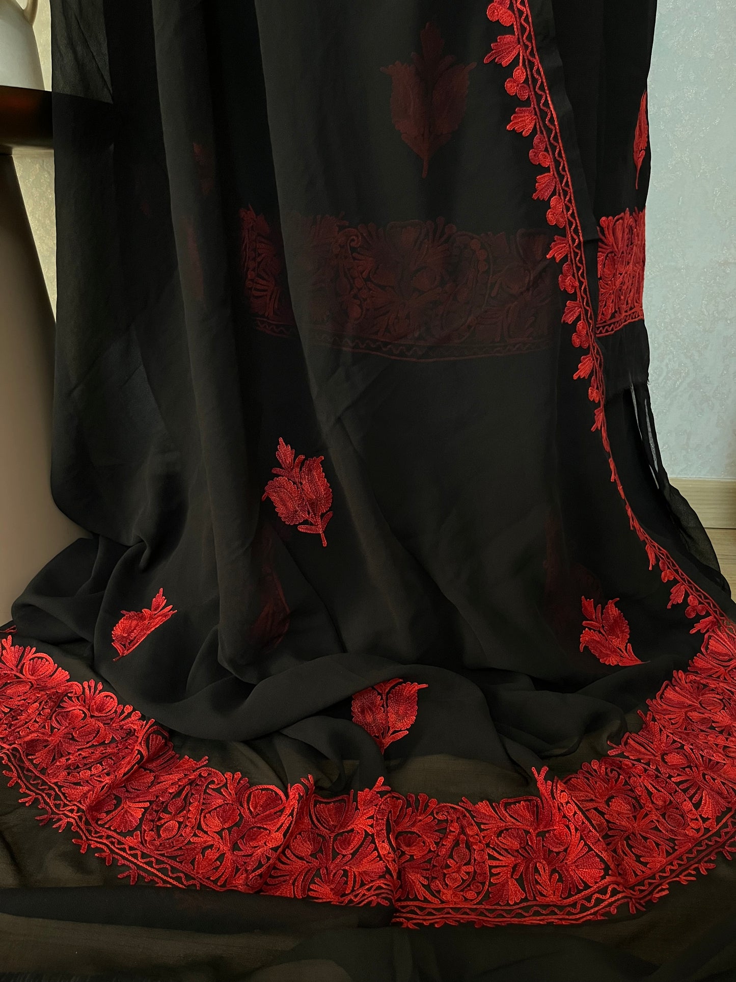 Georgette Black 3 Pc Kashmiri Suit