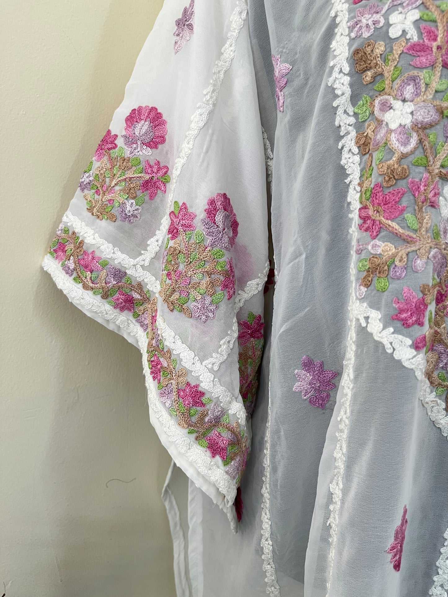 Off White Georgette All over Work Aari Embroidered Unstitched Kurta