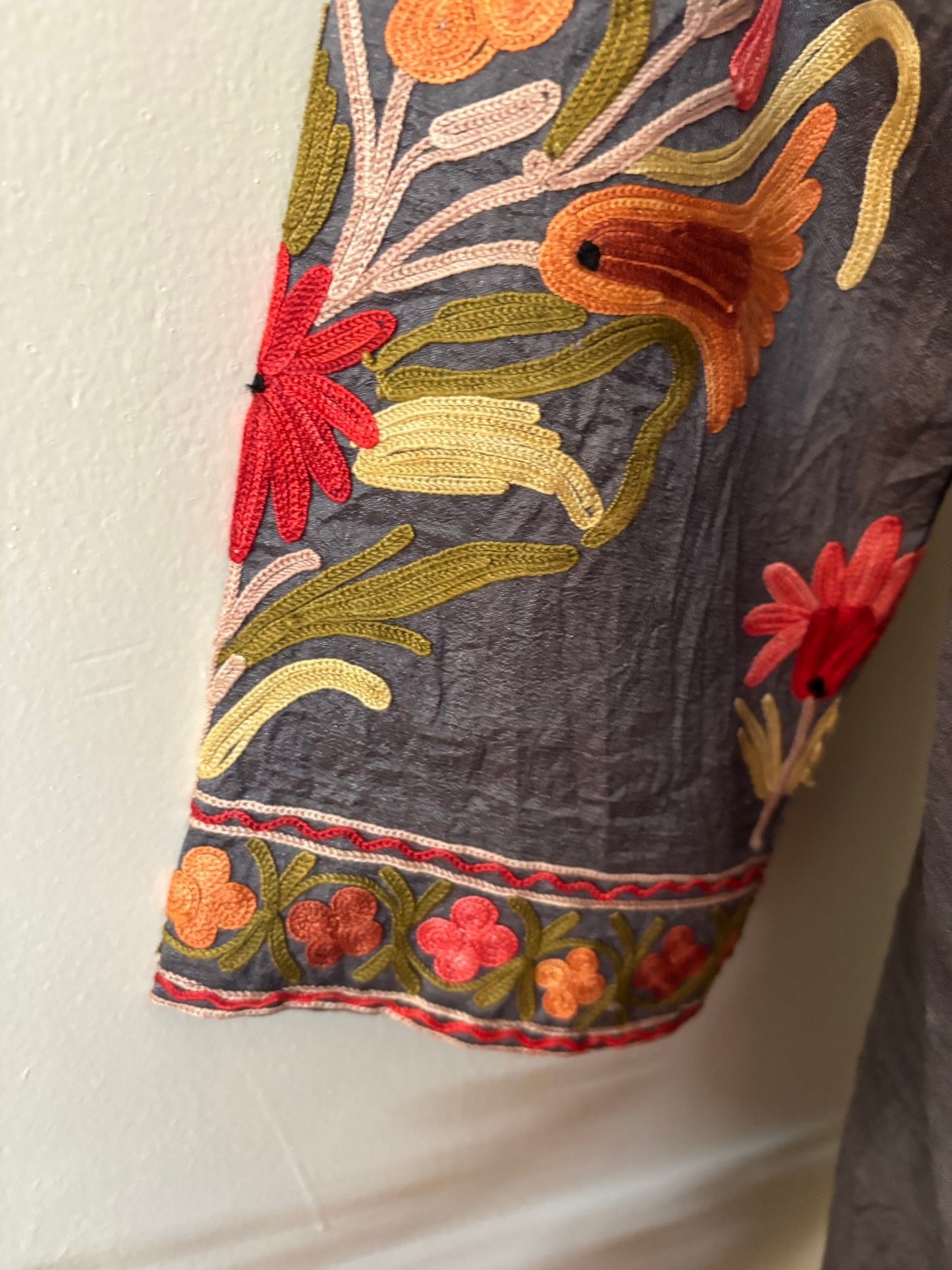 Silver Aari Embroidered Silk Jacket ‘L’