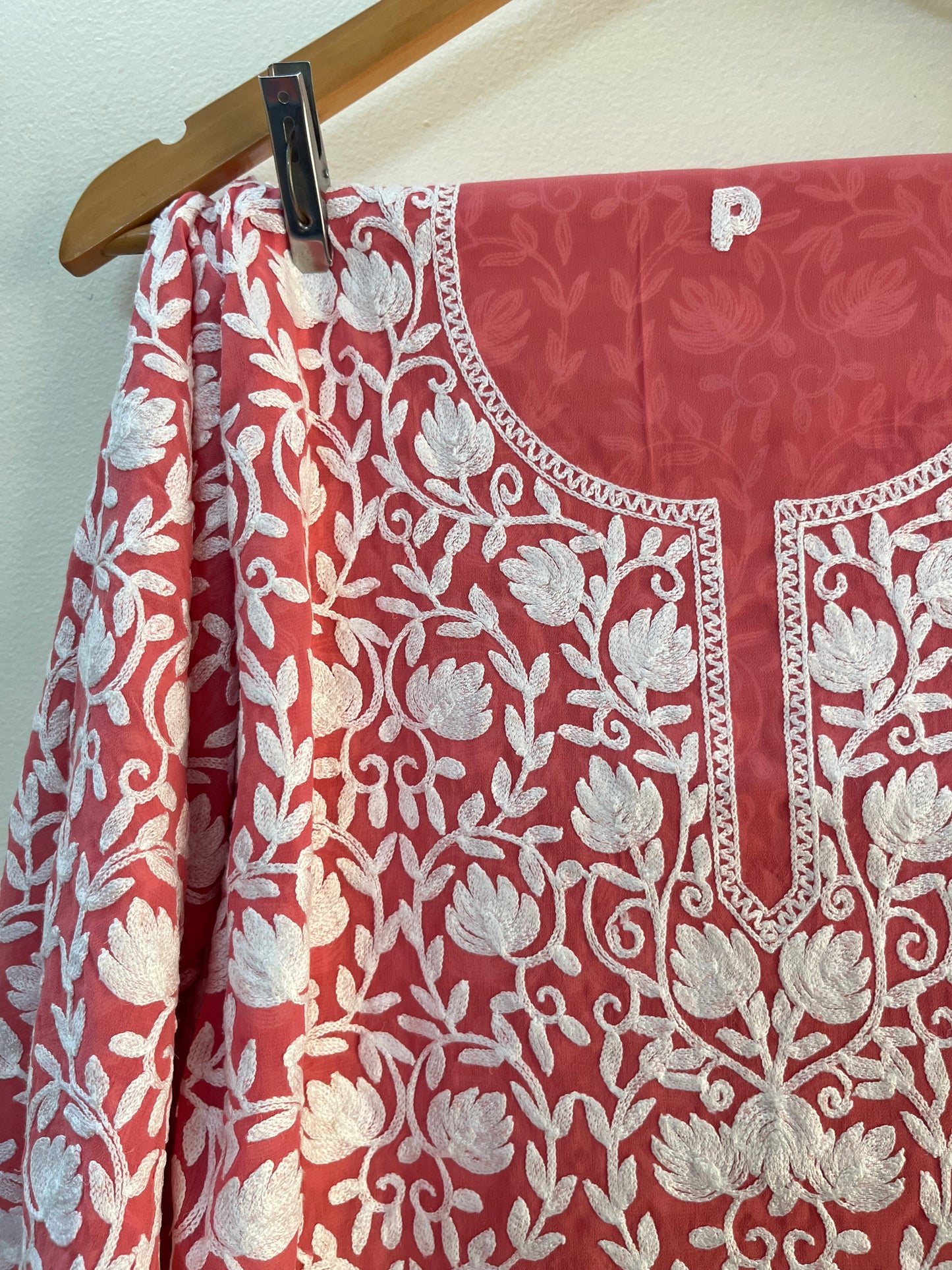 Georgette Front Back Jaal Kashmiri Semi Stitched Kurta