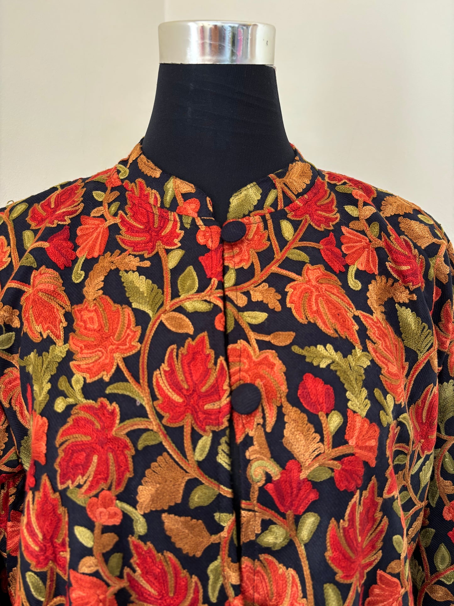 Black Aari Embroidered Pure Wool Jacket XXL