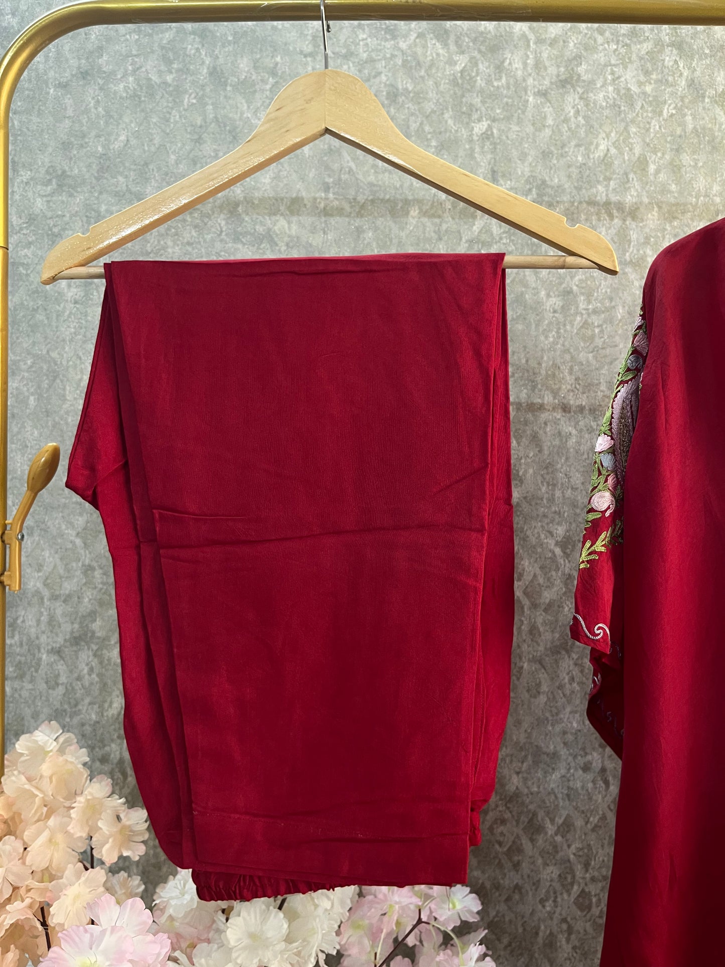 Maroon Opada Silk Kashmiri Kaftan Set