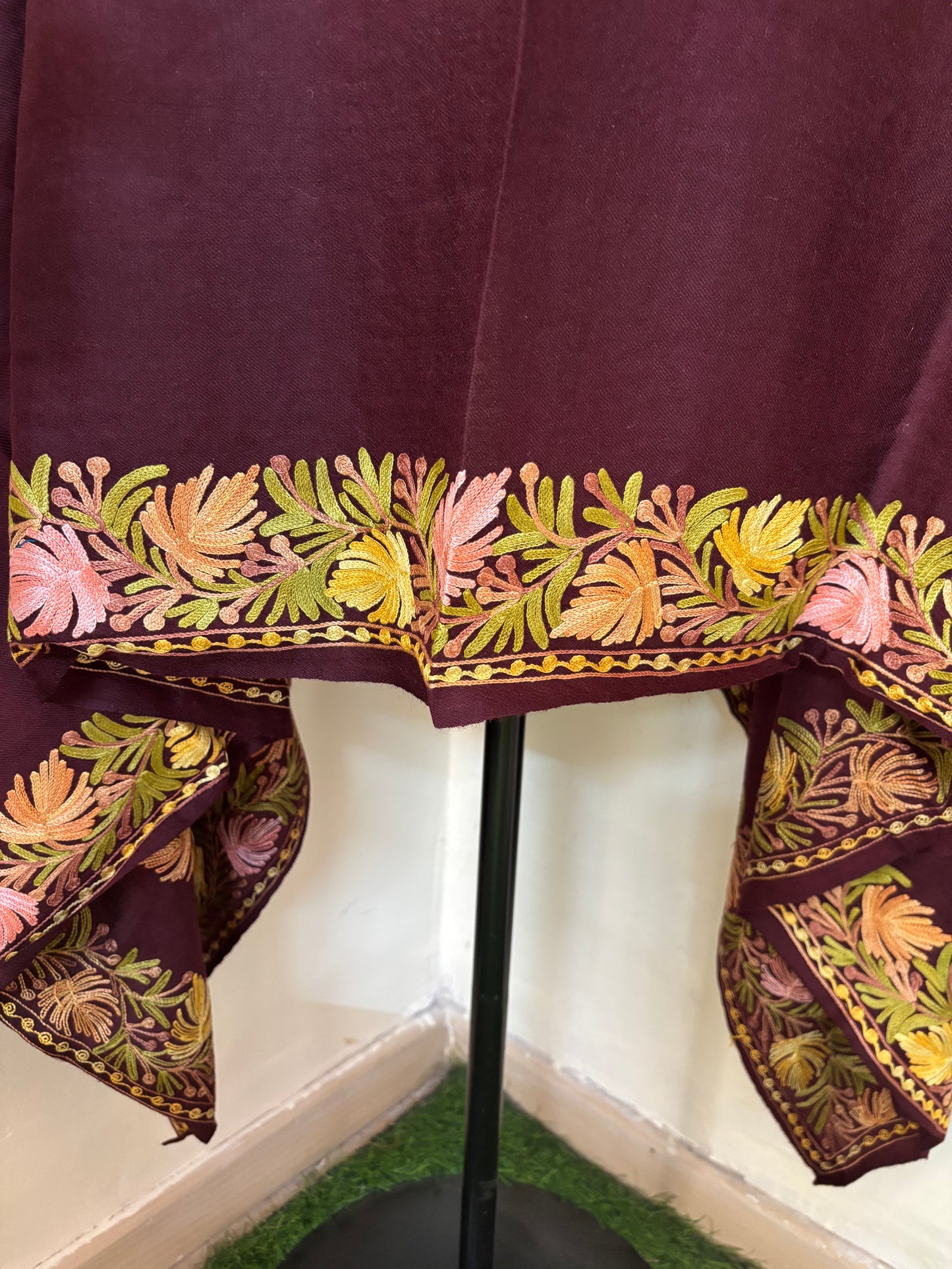 Brown Aari Embroidered Pure Wool Cape