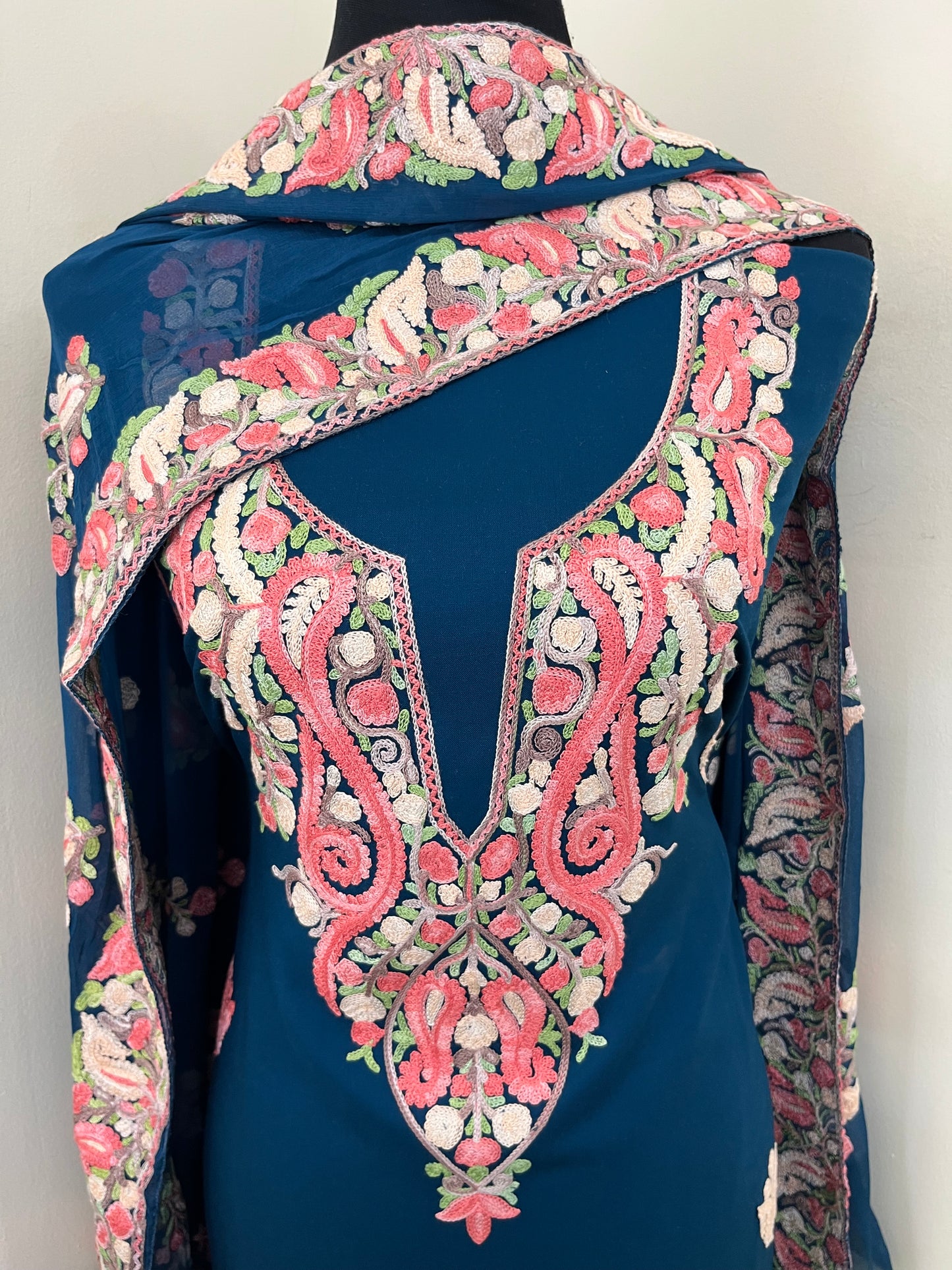Blue Rayon Cotton Kashmiri 3pc set