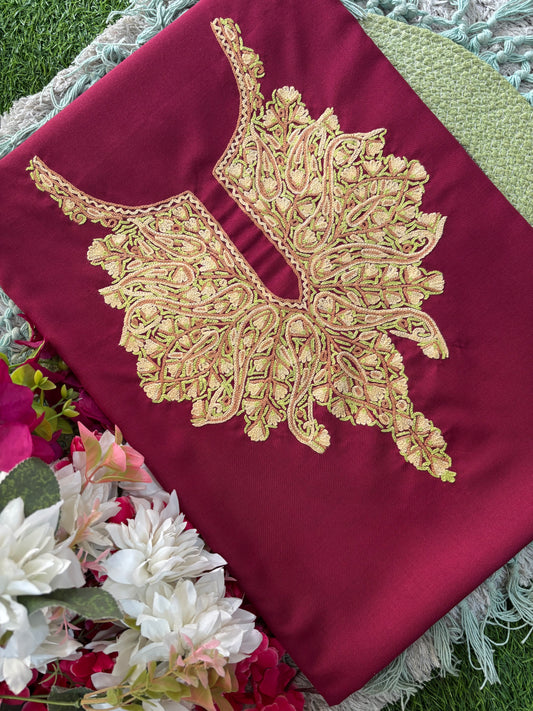 Maroon Cotton Cord Set (Hand Embroidered)