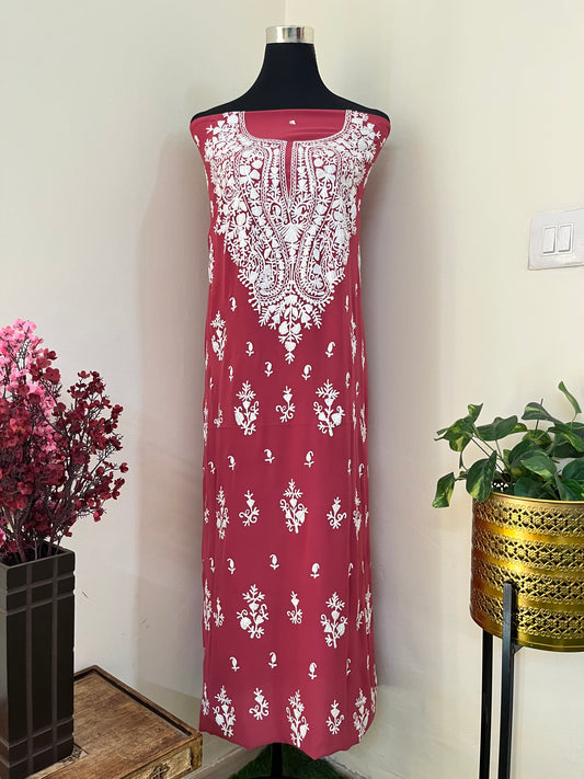 Blush Red Georgette Kashmiri Unstitched Kurta Material