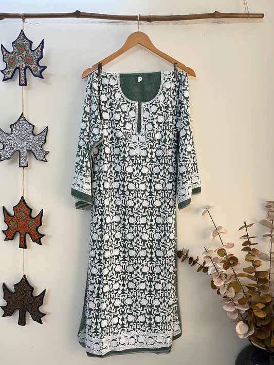 Georgette Front Back Jaal Kashmiri Semi Stitched Kurta