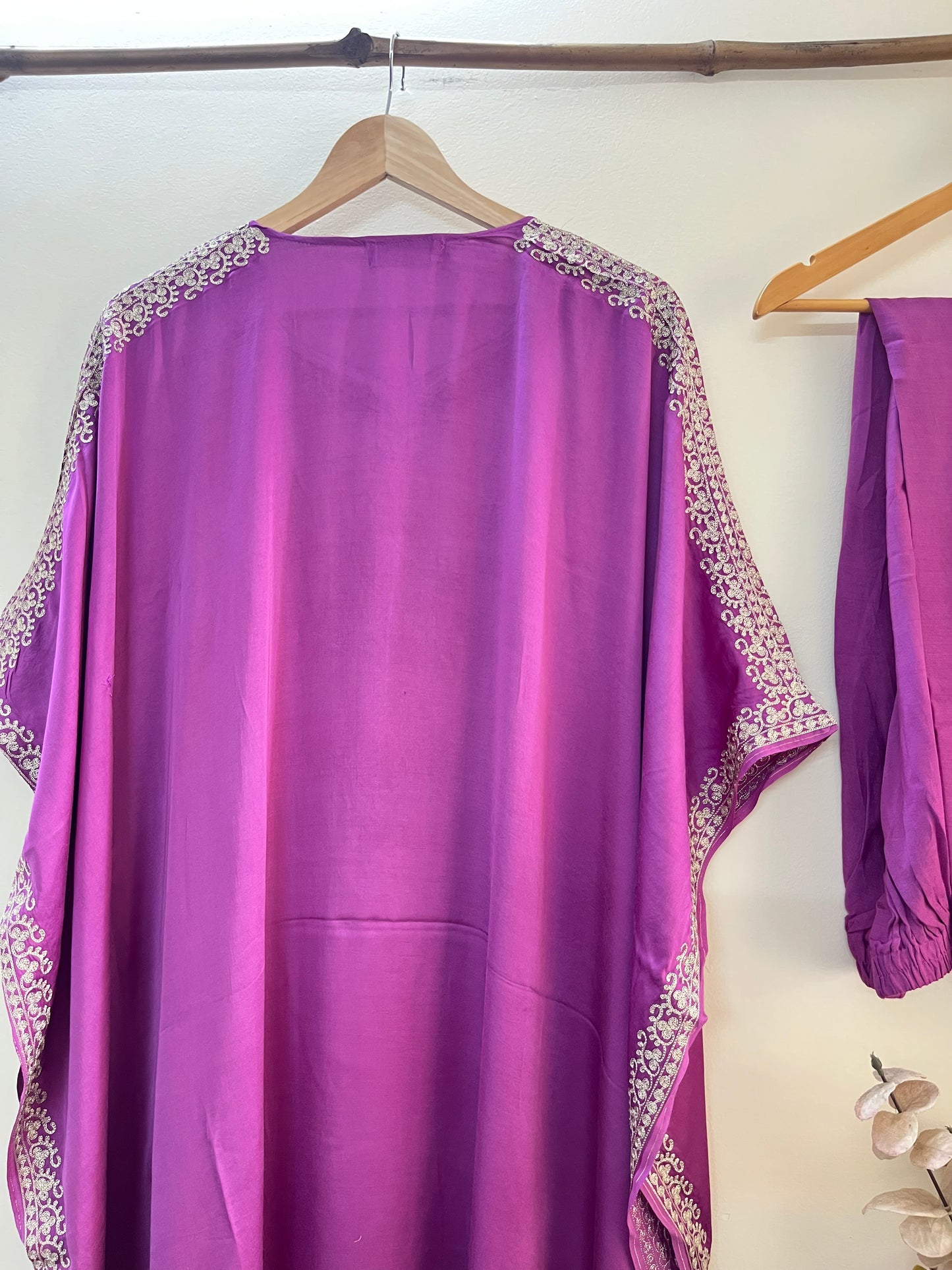 Lavender Cotton Crape Kashmiri Kaftan Set