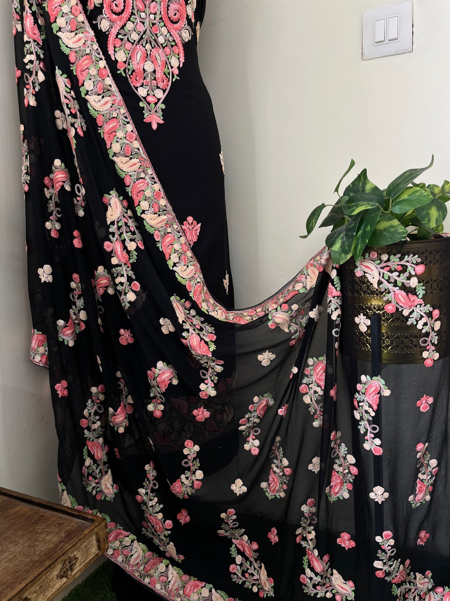 Black Rayon Cotton Kashmiri 3pc set