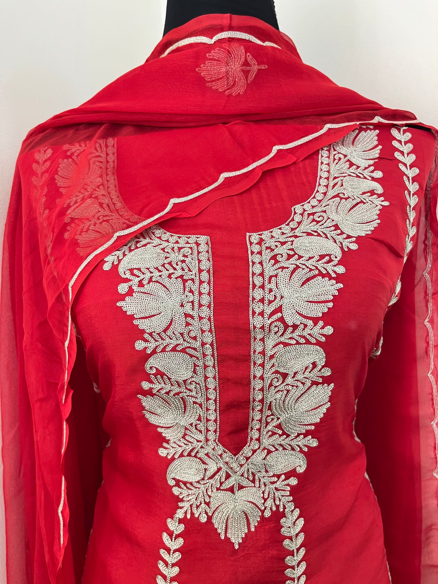 Red Sanam’ Silk Tilla Kashmiri Suit