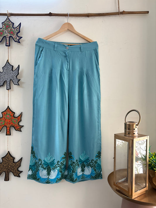 Women Blue Chinaar Aari Embroidered Palazzos ‘30’
