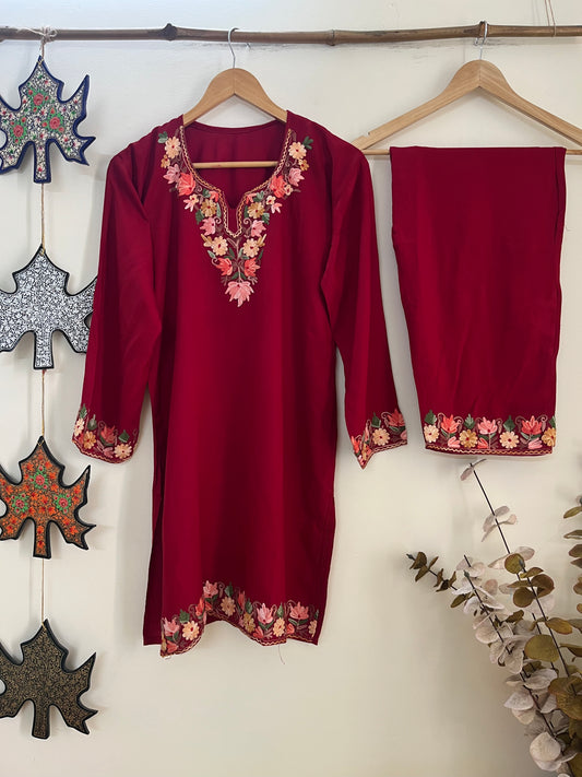 Maroon Cotton Cord Set (Free Size/ XL)